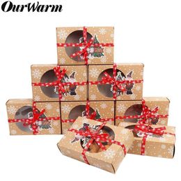 OurWarm 1224pcs Kraft Paper Christmas Cookie Gift Boxes with Clear Window 18125cm New Year Favours Boxes for Cookies Treats T200229