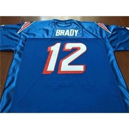 Mit SirRare Men BRADY Game Worn Team Issued White BLUE Real embroidery College Jersey size s-4XL or custom any name or number jersey