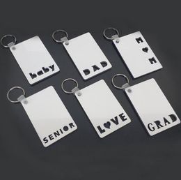 Sublimation Keychain Phone Straps LOVE GRAD DAD MOM SENIOR Key Chain Creative DIY Gift Blank MDF Keyrings sxa13