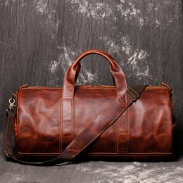 Duffel Bags Men Retro Real Leather Big First Layer Cowhide Large-capacity Travel Bag Male Business Trip Handbag Shoulder Messenger BagDuffel