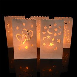 510Pcs Romantic Hollow Out Paper Lantern Heart Tea Light Holder Candle Bag For Valentine Party Out Door Wedding Decoration 220527