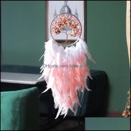 Novelty Items Home Decor Garden Girl Night Dream Catcher National Feather Ornaments Lace Ribbons Feathers Wrapped Lights Girls Room Dreamc
