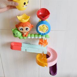 DIY Baby Bath Toys Wall Suction Cup Marble Race Run Track Bathroom Bathtub Monkey Water Sprinkler Game Play for Children 220531