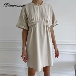 Hirsionsan Soft Cotton T Shirt Dresses Women Summer Harajuku High Waist A Line Mini Dress Female Long Tees Casual Loose Clothes 220513