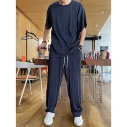 Short Sleeve Pants Tracksuit Men Gym Summer Light Thin Suit Mens Handsome Korean Fashion Leisure Sports Two Piece 220611