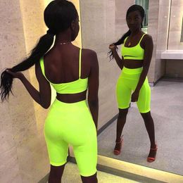 Active Sets Sleeveless Slim Sports Suit Summer Sexy Bra Shorts 2pc Set Women Fitness Sportswear Female Gym Workout Clothes Yoga Outfit Solid