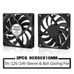 12v cpu fans Canada - Fans & Coolings 2PCS YOUNUON 80MM 5V USB 80x80x10mm 8cm 12V 24V 8010 2PIN 3PIN Brushless DC Cooling Cooler PC CPU Computer Case Fan