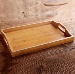 Wooden Bamboo Rectangular Serving Tray Kung Fu Tea Cutlery Trays Storage Pallet Fruit Plate with Handle by sea 30pcs DAC465