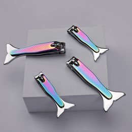 Stainless Steel Mermaid Shape Nail Scissors Portable Non-slip Fashion Rainbow-colored Finger Toe Nail Pliers Manicure Pedicure Tool Fishtail Tijeras De Unas