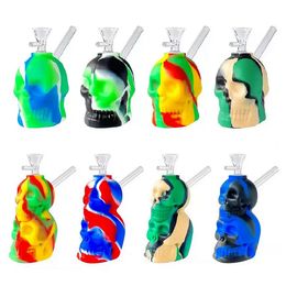 box water wholesale UK - Skull Silicone Bong Hookahs Shisha Water Pipe 3style Colorful 5.0inchs 6.5inchs Blunt Bubblers Travel Bongs With Glass Bowl Dab Rig Bubbler Gift Box