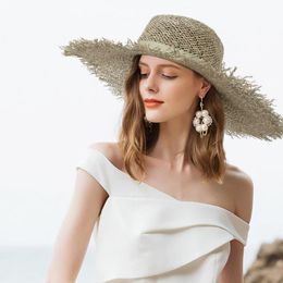 Wide Brim Hats Seagrass Pure Hand-woven Ladies Straw Hat Retro Fashion Elegant French Style Holiday Beach Sunscreen 2022 HatWide