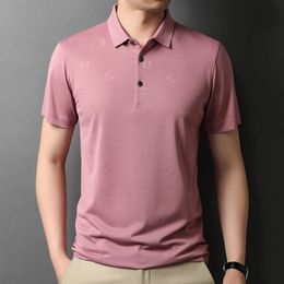 Summer Jacquard Men's Polo Shirts Luxury Mulberry Silk Short Sleeve Business Male T-shirts Simple Solid Color Man Tees