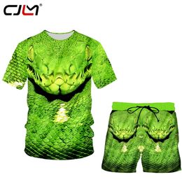 Trend Mens Tshirt Vest Shorts Suit Casual Green Snake 3D Body Printing Clothing Supplier Wholesale 220623