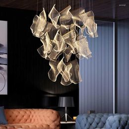 Pendant Lamps Light Guide Chandelier Lighting Postmodern Creative Adjustable Hanging Lamp For Dining Living Room Duplex Rotating Staircase