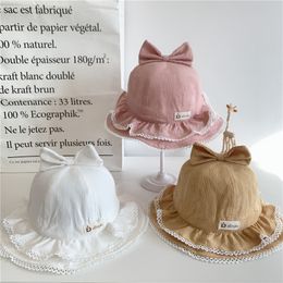 Double Layer Frill Lace Bow Baby Cap Summer Spring Princess Girl Panama Hat Kids Infant Toddler Bucket Hats Beach Caps 220611
