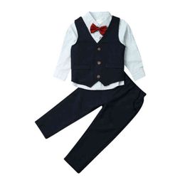 Citgeett Autumn 4 Piece Baby Boys Winter Clothes Men Suit Top JeanPants Vest Jeans Bow Tie Outfits Soft Spring Set J220711