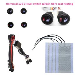 Car Seat Covers Universal 2 Seats 4pcs 12v Carbon Fiber 3 Level Heated Heater Pad Switch Kit Round Winter Warmer CoversCar