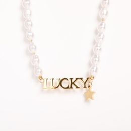 Anhänger Halsketten Einfache Perlenkette Für Frauen Persönlichkeit Brief Glücksbringer Schmuck Geschenk Edelstahl ZubehörAnhänger
