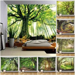 Landscape Tree Forest Carpet Wall Hanging Room Hoom Decor Hippie Boho Large Fabric Carpet Bedroom Aesthetic Cloth Blanket J220804