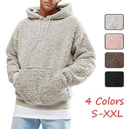 Men's Hoodies & Sweatshirts Autumn Winter Men Fluffy Hoodie Pullover Fleece Sweatshirt Hooded Coat Pocket Sweater Jumpers Solid Colour Warm C