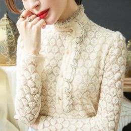 Women's Blouses & Shirts Elegant Ruffle Blouse Women Fashion Lace Patchwork Tassel Shirt 2022 Spring Korean Chic Gentle Long Sleeve Ladies T