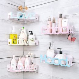 1 Pcs Creative Letter Bathroom Storage Shelf Live Love Good Wallhanging Suction Cup Hollow Waterproof Home Supplies Y200407