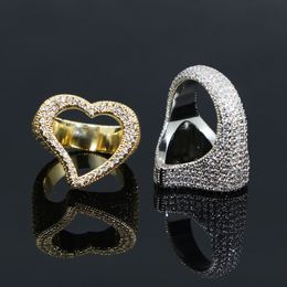 Big Heart Ring Full Micro Paved Iced Out Bling Cubic Zirconia HipHop Lover Rings Luxury Punk Jewellery for Men and Women