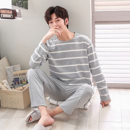 Men's Sleepwear Pyjamas Sets Male Striped Full Pure Cotton Carton Fashion Men Lo 220823