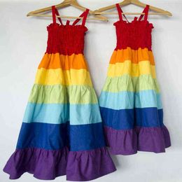 Rainbow Mother Daughter Dress Sleeveless Mom Baby Family Look Matching Summer Dress Outfits Beach Cotton Dresses Mother Daughter