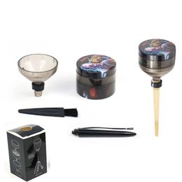 Cheap Newest smoking plasitc tobacco grinder for dry herb with cone maker and brush GIFT BOX