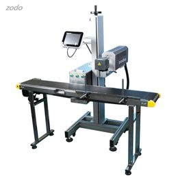 20w 30w 50w Fibre Co2 UV laser Machine Online Fast Flying Marking Machine With Conveyor Belt For Package Boxes plastic buttons