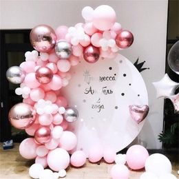 90pcs /set Pastel Rose Gold Pink Balloon Garland Arch Kit Anniversary Birthday Party Decorations Balloon Adult Baby Shower Girl T200526