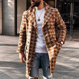Men's Wool & Blends Trench Coat Men Winter Over Long For Fashion Print Mid-Length Turn-down Collar Woollen Mens T220810
