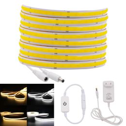 Strips Dimmable COB Led Strip Light DC12V 24V 320Leds 384Leds 528Leds/m Flexible Ribbon Tape Rope Lamps EU Power SupplyLED