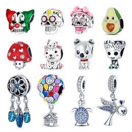 925 Sterling Silver Dangle Charm Dog Cat Beads Skull Charms Beads Bead Fit Pandora Charms Bracelet DIY Jewelry Accessories