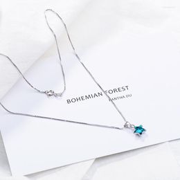 Pendant Necklaces Silver Plated Fantastic Blue Crystal Star For Women Charm Zircon Valentine's Day Gift Fashion Party Jewellery