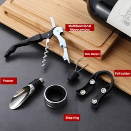 5pcs/set Wine Bottles opener Corkscrew Wine Bottle Shape Openers Kitchen Tools Corkscrews Pourer Stopper Drip Ring Wines Accessory