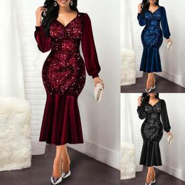 short sleeve winter dress Canada - Casual Dresses Women Sequined Fringed V-neck Long Sleeve Dress With Elegant Temperament Party Ladies Sexy Shiny DressCasual