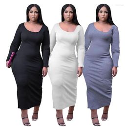 Casual Dresses Women Fashion Long Sleeve Maxi Dress Solid Colour Sexy Club Party Wear VestidoCasual