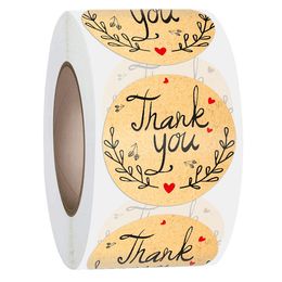 Thank You Sticker Kraft Paper Leaf Pattern Round Shape Adhesive Stickers 500 PCS Labels per Rolls 1.5 Inch 1222319