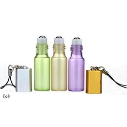 Mini 5ml Travel Pot Portable Empty Refillable Glass Sample Roll on Bottle with Pendant For Essential Oil Liquid RRB15337