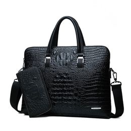 Double Layer Mens Handbag Men Briefcases Leather Handbags Pattern Shoulder Bag Male Business Men Laptop Bag Sac Homme 201119