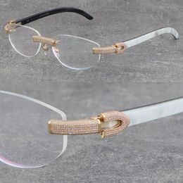 New Rimless Metal 1164 Grain Micro-paved Diamond Set Frames Black Mix White Buffalo Horn Eyewear Men Women With C Decoration18K Gold Glasses Frame Unisex Eyeglasses