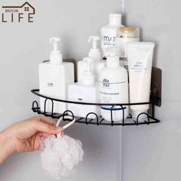 Modern Fan Shape Diranable Bathroom Corner Storage Shelf Washing Organiser No Drilling Kitchen Herb Rack Toilet Accessories J220702