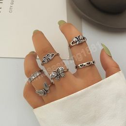 butterfly ring set UK - Lovely Butterfly Ring for Women Men Vintage Silver Color Metal Rings Set Exquisite Gothic Ring Fashion Jewelry Gift