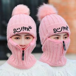 Beanie/Skull Caps Winter Hat Female Neck Protection One-Piece Windproof Cycling Warm Knitted Plus Velvet Thickened Woolen CapBeanie/Skull El