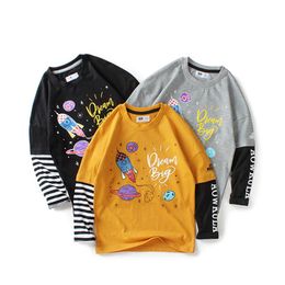 T-shirts Autumn Kids Long Sleeve T-Shirt Children Striped Cartoon Tops For Teen Boys 6 8 10 12 14 Y TX393T-shirts