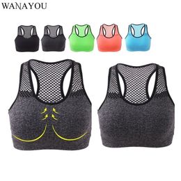 WANAYOU Breathable Sports Bra Women High Stretch Wire Free Padded Sports Top Seamless Fitness Vest Absorb Sweat Running Yoga Bra T200601