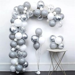 82pcs Pastel Grey White Balloon Garland Kit Metallic Silver Aluminium Foil Balloon Wedding Birthday Party Baby Shower Decoration 220523