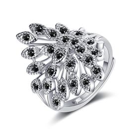 Cluster Rings 925 Sterling Silver Fashion Ring, Zircon Crystal Peacock Lady Charm Jewellery Gift